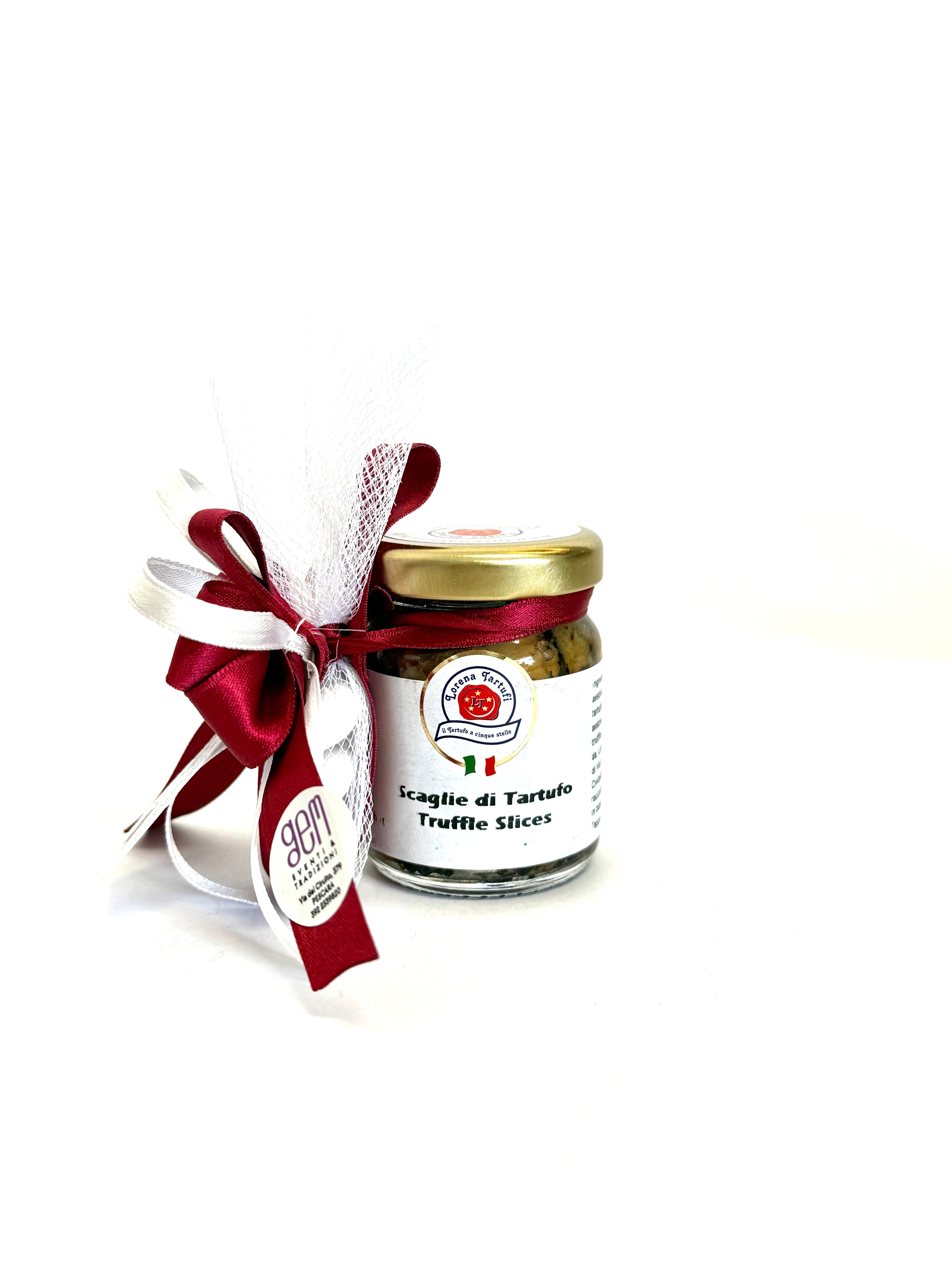 Bomboniera / segnaposto Vasetto in vetro 30g scaglie di tartufo Abruzzese con confetti