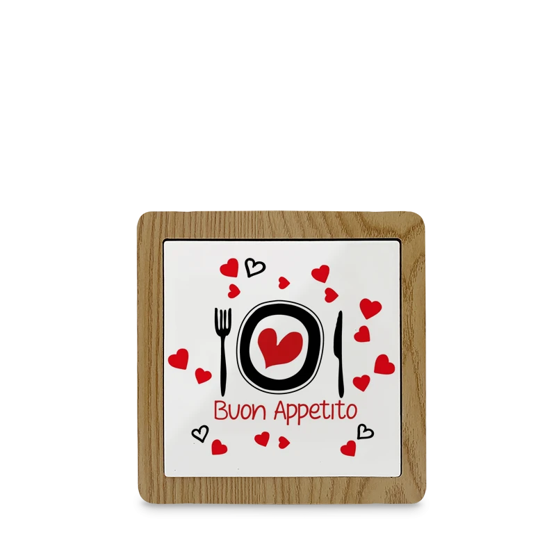 Sottopentola in Ceramica con Bordo in Legna 15x15