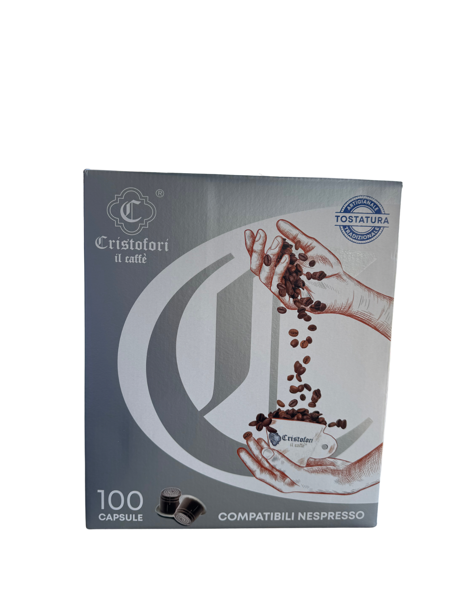 Caffè Cristofori 100 capsule Nespresso qualità argento Deca
