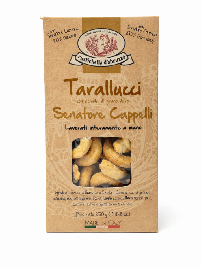 Rustichella d’Abruzzo Tarallucci con semola di grano duro, Senatore Cappelli lavorati interamente a mano, 250gr
