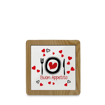 Sottopentola in Ceramica con Bordo in Legna 15x15