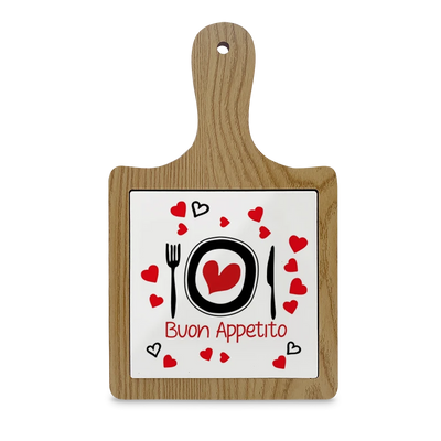 Tagliere Ceramiche con Manico e Bordo in Legno 15x15cm