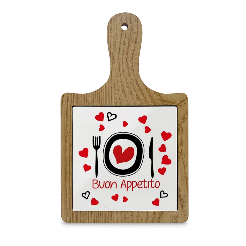 Tagliere Ceramiche con Manico e Bordo in Legno 15x15cm